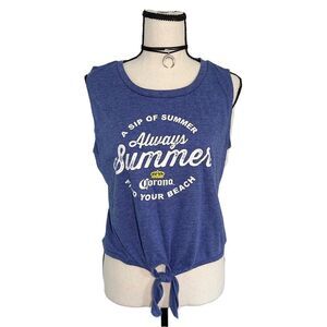 Corona "Always Summer" Sleeveless Tie-Front Tank Top | XL Blue Graphic Tee
